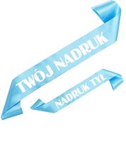 Szarfa jasnoniebieska z Twoim nadrukiem w kolorze białym - przód + tył