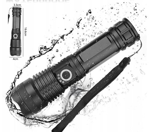 LATARKA LED MOCNA AKUMULATOROWA TAKTYCZNA ZOOM BIWAKOWA USB-C na Arena.pl