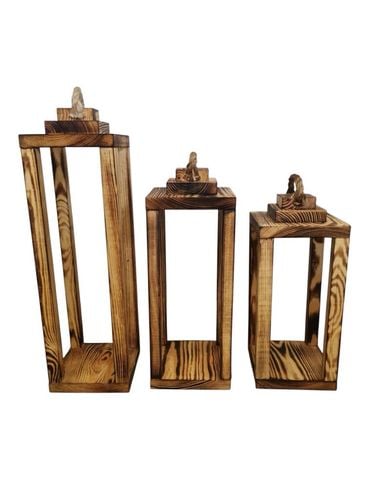 Zestaw 3 Lampionów 35 40 50 cm LAMPIONY DREWNIANE Baza pod stroik Dekor nr8 na Arena.pl