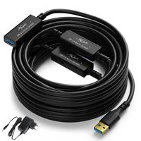 Kabel USB 3.0 męski-żeński 20 m z adapterem DC i 3 chipy rozszerzające