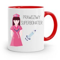 Kubek Czerwony Dla Pielęgniarki Prawdziwy Bohater Z Nadrukiem Ze Zdjęciem