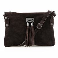 VERA PELLE torebka zamszowa listonoszka z frędzelkami V036 c.brązowa