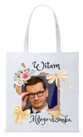 Mateusz Morawiecki Pis Torba Eco Biała Shopper Z Nadrukiem Ze Zdjęciem