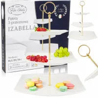 PATERA PORCELANOWA PIĘTROWA BIAŁA NOWOCZESNA NA CIASTO OWOCE 3-POZIOMOWA