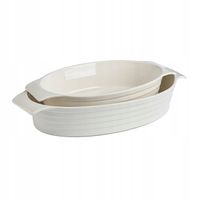 Owalne kremowe naczynia do zapiekania 2 szt. ceramiczne rączką żaroodporne