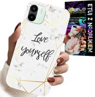 ETUI DO XIAOMI REDMI A1 - BIAŁY MARMUREK W ZŁOTE RAMKI LOVE YOU