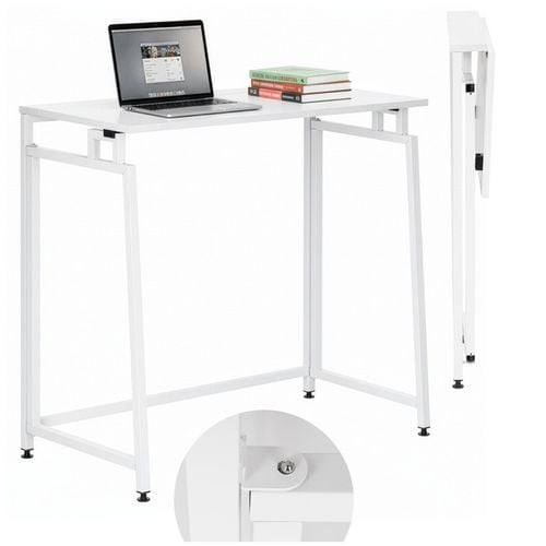 Biurko komputerowe, składane 80 cm stolik do pracy przy komputerze, drewniany, białe na Arena.pl