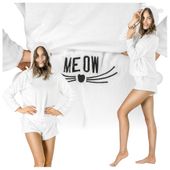 KOMPLET PIŻAMA DAMSKA PLUSZOWA CIEPŁA BLUZA Z KAPTUREM SPODENKI KOCIA M