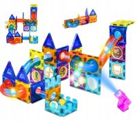 KLOCKI MAGNETYCZNE DUŻE 75 el Konstrukcyjne Świecące Dla Dzieci TOR KULKOWY