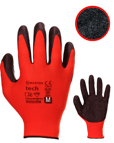 Rękawice Robocze MERCATOR Tech Red+Black Latex - M - 240 Par na Arena.pl