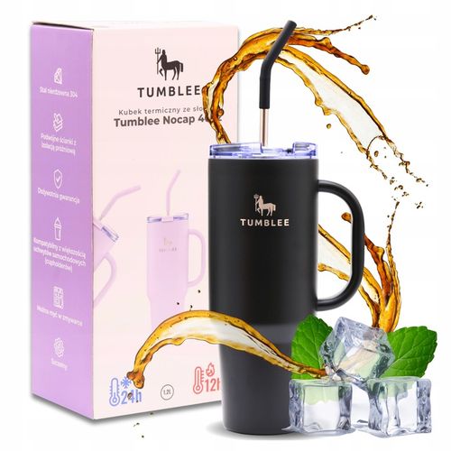 DUŻY Kubek Termiczny ze STALOWĄ SŁOMKĄ do Auta na Kawę Herbatę Zimne Napoje na Arena.pl