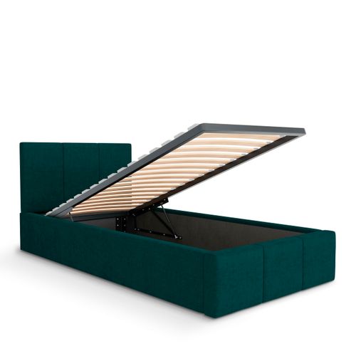 ŁÓŻKO POJEDYNCZE 90x200cm ŁÓŻKO TAPICEROWANE Z POJEMNIKIEM TURKUSOWE na Arena.pl