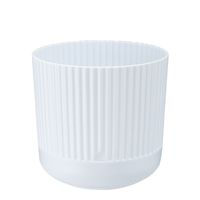 Doniczka plastikowa z podstawką osłonka 16 cm matowa biała prążkowany wzór