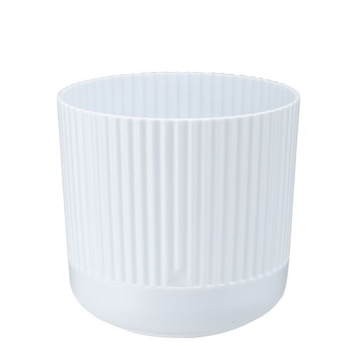 Doniczka plastikowa z podstawką osłonka 16 cm matowa biała prążkowany wzór na Arena.pl