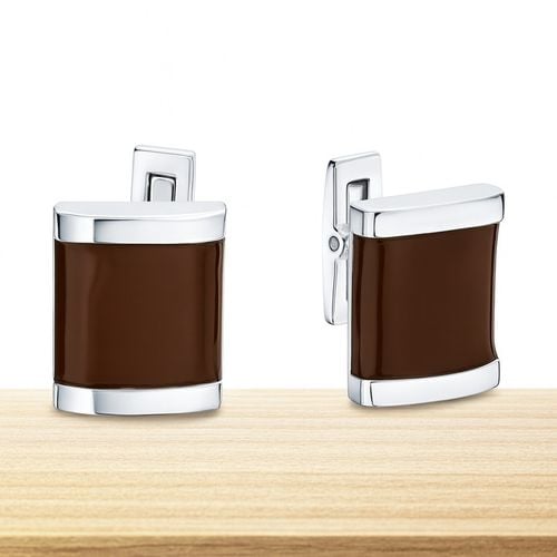 Srebrne spinki do mankietów koszuli brązowe stal szlachetna 316L na Arena.pl