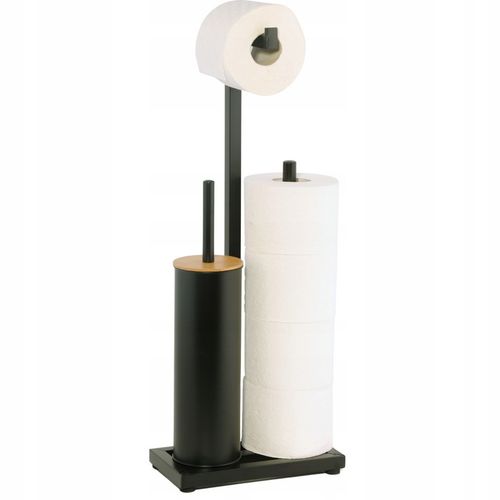 Stojak na papier toaletowy z uchwytem i szczotką WC czarny bambus YOKA HOME na Arena.pl