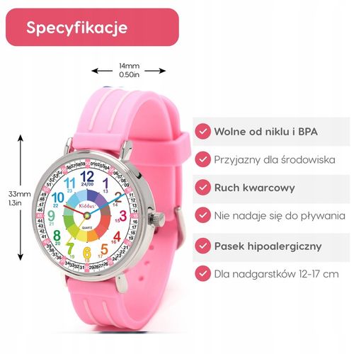 Zegarek dla dzieci, edukacyjny, różowy, analogowy, do nauki czasu na Arena.pl
