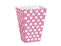 Pudełka na popcorn różowe w białe kropki na urodziny 8 szt.