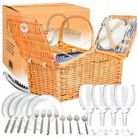 Koszyk piknikowy wiklina termotorba zestaw XXL talerze sztućce dla 4 osób
