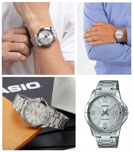 ZEGAREK MĘSKI CASIO MTP-V004 datownik stalowy + BOX + GRAWER na Arena.pl