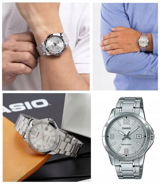 ZEGAREK MĘSKI CASIO MTP-V004 datownik stalowy + BOX + GRAWER zdjęcie 6