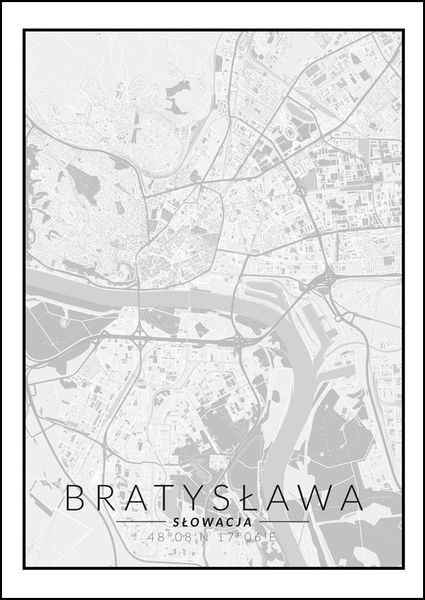 Bratysława mapa czarno biała - plakat 30x40 cm zdjęcie 1