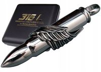 SREBRNY NABÓJ ZE SKRZYDŁEM NA ŁAŃCUSZEK STAL 316L