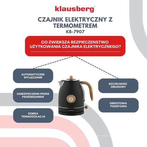 Czajnik elektryczny Klausberg KB-7907 1.7L z termometrem Czarny Retro 2200W na Arena.pl
