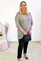 Ciemno Beżowa Zwiewna Tunika Damska z Koronką i Cekinami UNI