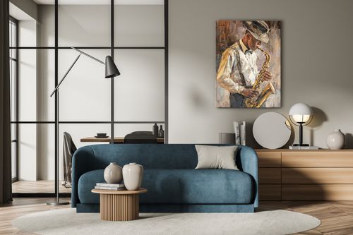 Obraz Abstrakcja MUZYK Jazzman Saksofon Portret Vintage 40cm x 50cm na Arena.pl