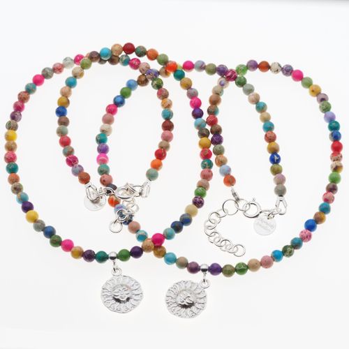 Naszyjnik - Jaspis cesarski kolorowy, słońce i srebro na Arena.pl