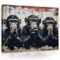 OBRAZ MAŁPY TRZY MĄDRE ABSTRAKCJA NOWOCZESNY NA PŁÓTNIE ŚCIANĘ 60x40