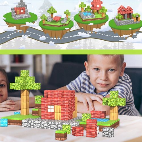 MAGNETYCZNE KLOCKI KONSTRUKCYJNE CHATY KOSTKI 3D STEM DLA DZIECI 100EL na Arena.pl