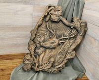 Drewniany obraz myślistwo jeleń las prezent płaskorzeźba na ściane 60cm