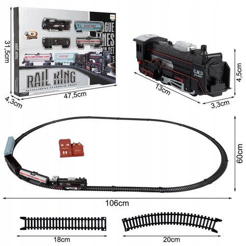 POCIĄG KOLEJKA ELEKTRYCZNA TORY LOKOMOTYWA 3 WAGONY 270CM DŁUGOŚCI STACJA na Arena.pl