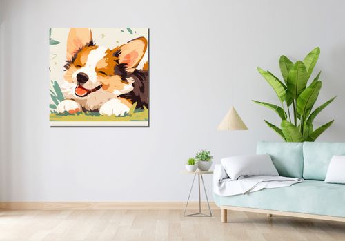 Obraz 90x90cm Beztroski Corgi na Arena.pl