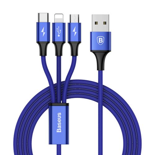 Kabel USB Micro lightning Type-C 3w1 Baseus Rapid niebieski na Arena.pl