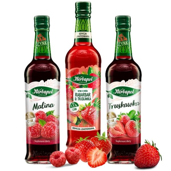 Herbapol Syropy Rabarbar-trusk, malina i truskawka zdjęcie 1