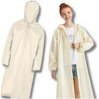Unisex biały płaszcz długi przeciwdeszczowy z kapturem
