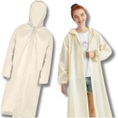 Unisex biały płaszcz długi przeciwdeszczowy z kapturem