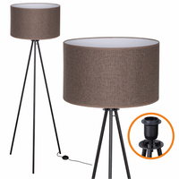 Lampa podłogowa Trigni CZARNA - Nowoczesny Design brązowy LNIANY abażur