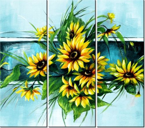 90CM 80 OBRAZ 3 ELEM SŁONECZNIKI TURKUSIE ŚCIENNY na Arena.pl
