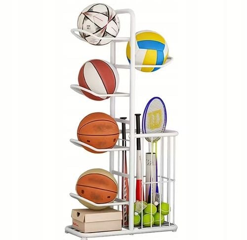 STOJAK NA PIŁKI NA 5 PIŁEK Z KOSZEM - ORGANIZER REGAŁ 5 PIŁEK + BRELOCZEK na Arena.pl