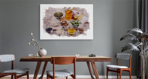 Obraz Canvas Do Kuchni Jadalni Przyprawy Zioła Miód Jedzenie 30cm x 20cm na Arena.pl