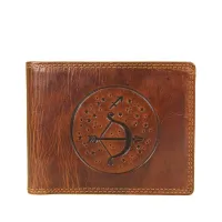 portfel męski brązowy poziomy ze znakiem zodiaku