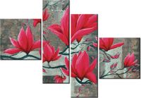 100 70CM OBRAZ 4 ELEM FUKSJOWA MAGNOLIA DRUK PŁÓTNO RAMA
