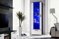 Witryna Szklana Regał Salon Czarny/Biały z Półkami LED 192x60