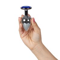 metalowy korek analny l z niebieskim, ozdobnym kryształem. plug, anus.