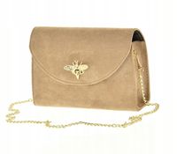 Laura Biaggi - torebka wizytowa na łańcuszku pszczoła ciemny beż zamsz P237