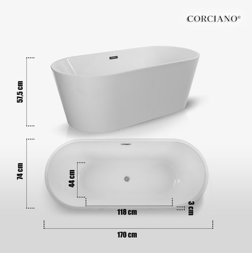 WANNA WOLNOSTOJĄCA Jupiter 170 x 74 +syfon Akryl na Arena.pl